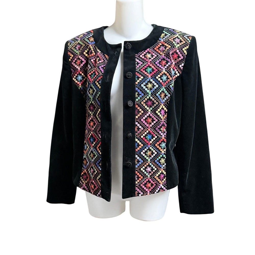 Doncaster Velvet Jacket Embroidered Geometric Boho 10 Eclectic Artsy Folk Crop